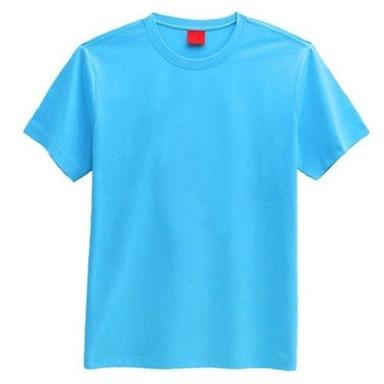 Mens Plain Round Neck Sky Blue Half Sleeve Cotton T Shirts 