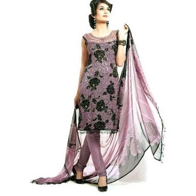 Purple And Black Readymade Printed Cotton Salwar Suits With Dupatta For Daily Wear 