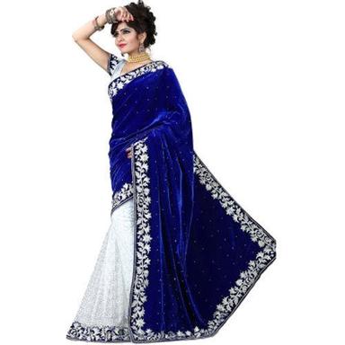 Soft And Shiny Bollywood Style Hand Embroidered Fancy Velvet Saree