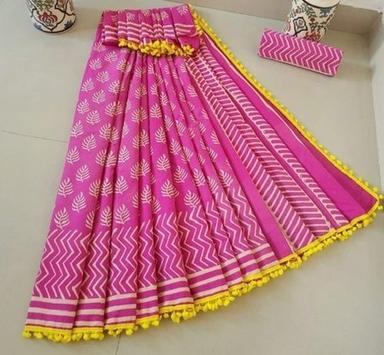 Pink With Yellow  Casual Wear Beautiful Stylish Breathable Modern And Trendy Cotton Saree For Ladies