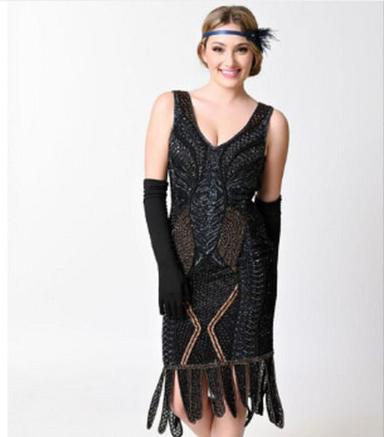  Party Wear Black Copper Beaded Flapper Dress. Age Group: Adults