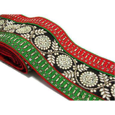 Embroiders Green And Red Polyester Fancy Border Lace  Decoration Material: Beads