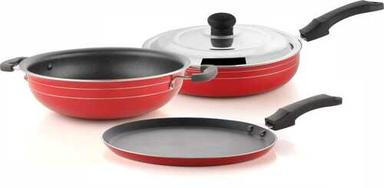 Black And Grey Non Stick Cookware Set Used In Kitchen