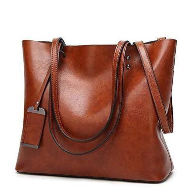 Rectangle Comfortable And Strong Easy To Handle Super Design Plain Brown Leather Bag For Ladies