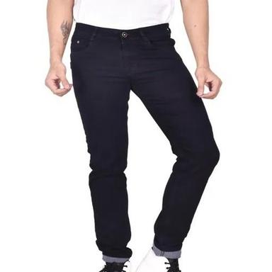 Black Mens 38 Inch Long Breathable Plain Dyed Slim Fit Skinny Denim Jeans