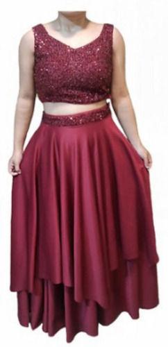 Maroon Breathable And Washable Moroon Sleeveless Party Wear Lehenga Choli