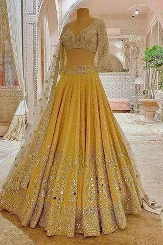 Short Long Sleeve Silk Embroidered Pattern Wedding Wear Fancy Lehenga Choli With Dupatta