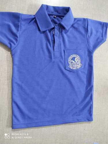 Blue Color Short Sleeves Custom Printed Pure Cotton School Uniforms T-Shirts Scissor Lift