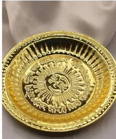 Round Brass Om Pooja Thali With 25 Gram Weight And 10 Inch Diameter