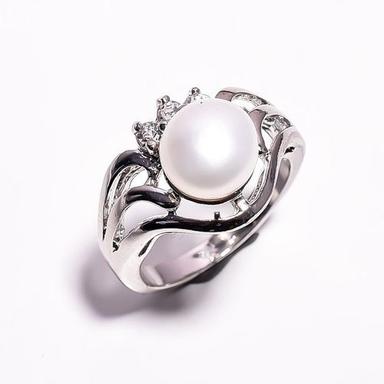 Stylish And Modern Round Silver Thumb Ring With Pearl For Ladies, 50 Gram 