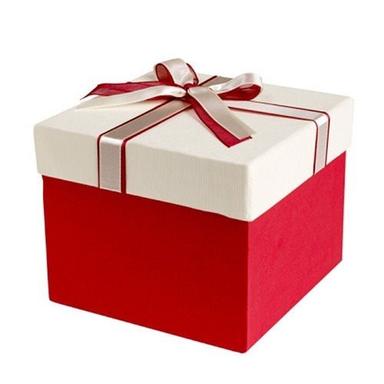 White And Red Square Shaped Plain Cardboard Paper Gift Packaging Box With Ribbon