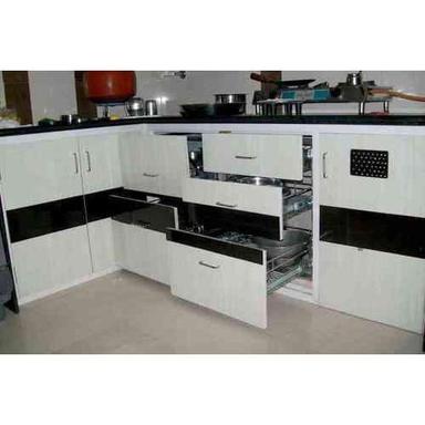 White And Brown Modular Kitchen Cabinet