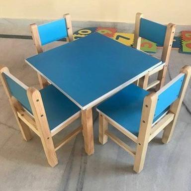 Blue Square Kids Wooden Dining Table Set
