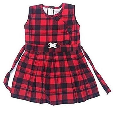 Baby Girl Sleeveless Round Neck Checked Cotton Casual Wear Frock Age Group: 2-3 Years