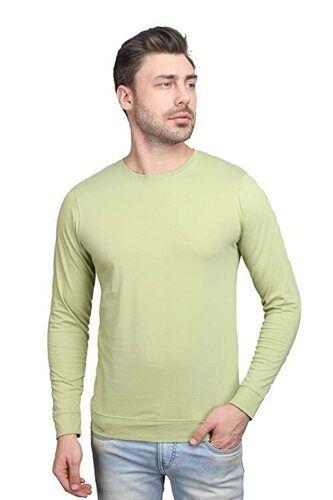 Stylish Slim Fit And Full Sleeve Casual Light Green Mens Cotton T-Shirts Gender: Male
