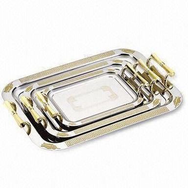 Ruggedly Constructed Stainless Steel Golden Flower Serving Tray (3 Pcs Set) Application: Industrial