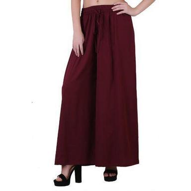  Casual Wear Full Length Wide Leg Mid Waist Plain Maroon Palazzo Pants