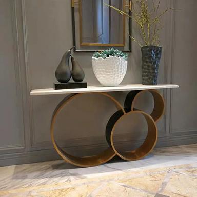 Strong And Durable Stainless Steel Pedestal Marble Finish Console Table