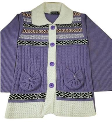 Wool Purple With White Women Cardigan Sweater