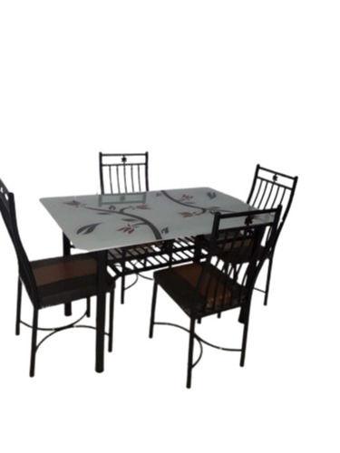 Iron Material Designer Glass Top Four Seater Dining Table Set For Home .