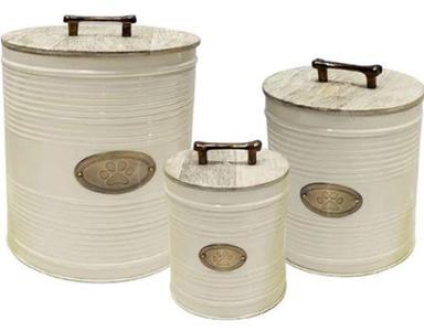 Ldpe Powder Coated Galvanized Iron Food Storage Container With Wooden Lid, Set Of 3