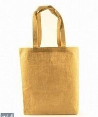 Yellow Rectangular Plain Hand Length Handle Natural Jute Bag For Carrying Groceries 