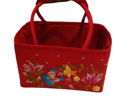 White Elegant Look Easy To Carry Handmade Cotton Silk Printed Gift Baskets With Handle
