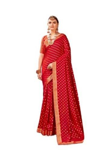 Silver Shrink Resistance Skin Friendliness 6.6 Meter Embroidered Chanderi Silk Saree With Blouse