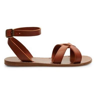 Brown Casual Wear Comfortable Flat Heel Type Ladies Leather Sandal