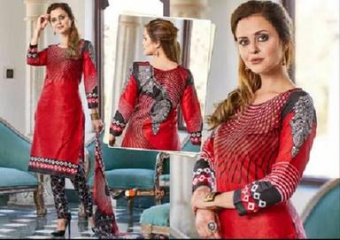 Ladies Red Salwar Suit Fabric Decoration Material: Laces