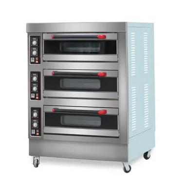 Silver Three Deck Six Tray Automatic Stainless Steel Electric Bakery Oven