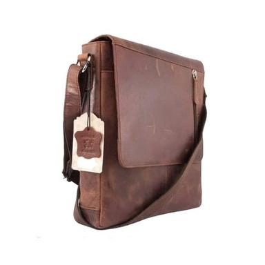 White Tan Brown Hunter Leather Messenger Bag With Shoulder Strap And Zipper Closure