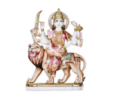 Indian Religious Style Painted Marble Durga Statue With Glossy Finish For Worship