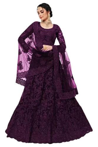 Ladies Breathable Round Neck Full Sleeves Party Wear Embroidered Lehenga 