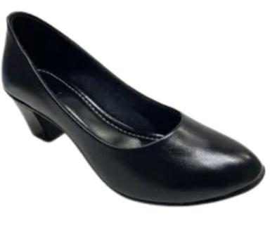 Black Leather Ladies Formal Shoes With 5.5Cm Mid-Heel And Pvc Sole