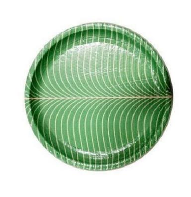 Green 7 Inch Round Eco Friendly Disposable Printed Banana Leaf Paper Plate