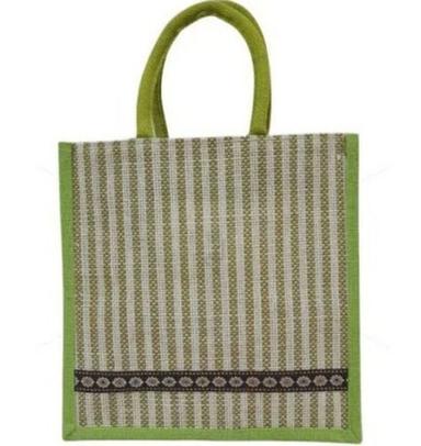 Red 15 X 12 X 6 Inches Durable And Light Weight Striped Fancy Jute Bag For Shopping