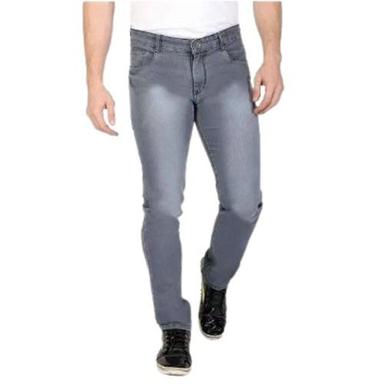 Gray 36 Inches Long Straight Fit Casual Wear Plain Dyed Denim Jeans For Mens