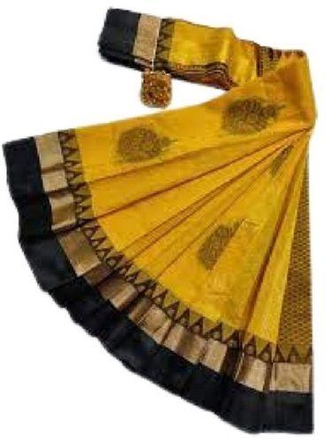 Yellow With Black Multi Color Traditional Wear Pure Cotton Material Summer Wear Ladies Silk Sarees