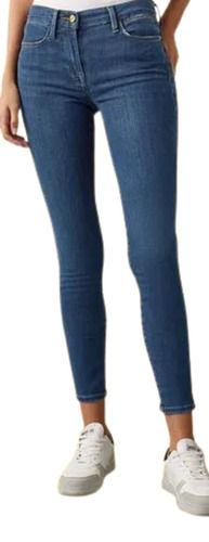 Blue Regular Fit Casual Wear Plain Dyed Straight Denim Jeans For Women 