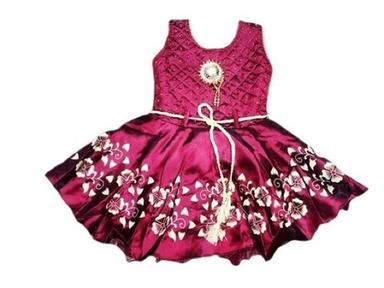 Sleeveless Summer Wear Embroidered Designer Silk Frock For Baby