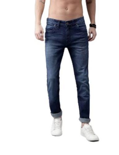 Blue Casual Wear Men Regular Fit Washable Plain Dyed Denim Jeans