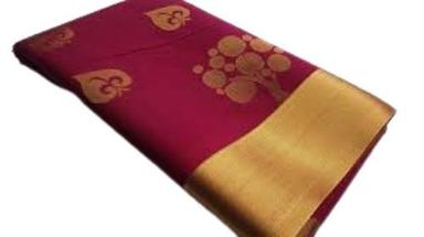 Brown With Gloden Ladies Traditional Wear Printed Pattern Pure Cotton Material Silk Saree