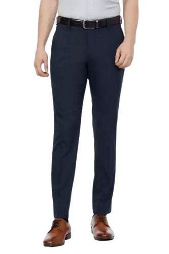 Navy Blue Men Regular Fit Plain Dyed Hypoallergenic Soft Cotton Formal Trouser