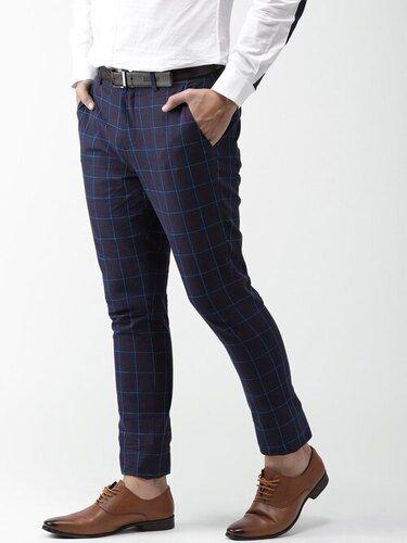 White Office / Casual / Formal Wear Men Checked Linen Formal Trousers