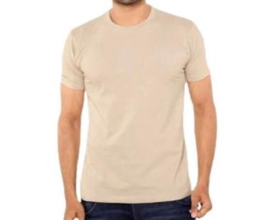 Cream Short Sleeves Round Neck Casual Wear Soft Cotton T Shirts For Mens