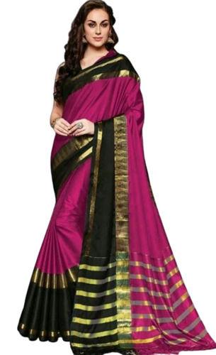 Multicolor Light Weight Summer Wear Plain Party Cotton Silk Saree For Women With Blouse