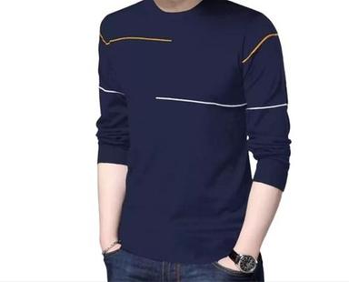 Blue Round Neck Long Sleeves Casual Wear Cotton Blend Body Fit T Shirts For Mens