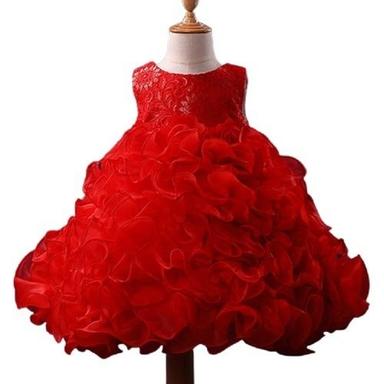 Breathable Kids Red Party Wear Sleeveless Modern Frock