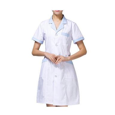 Ladies Cotton White With Blue Short Sleeve Hospital Staff Uniform Gender: Female